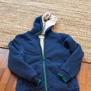 Mini Boden Blue Sherpa Hoodie with Green Accents